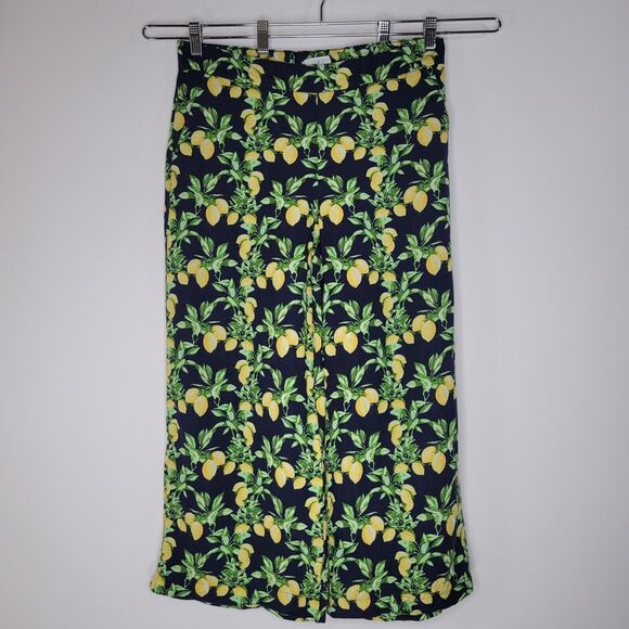 LOFT Lemon Print Linen Pants Size MP Cropped Ankle Wide Leg Pockets Novelty - Picture 3 of 9